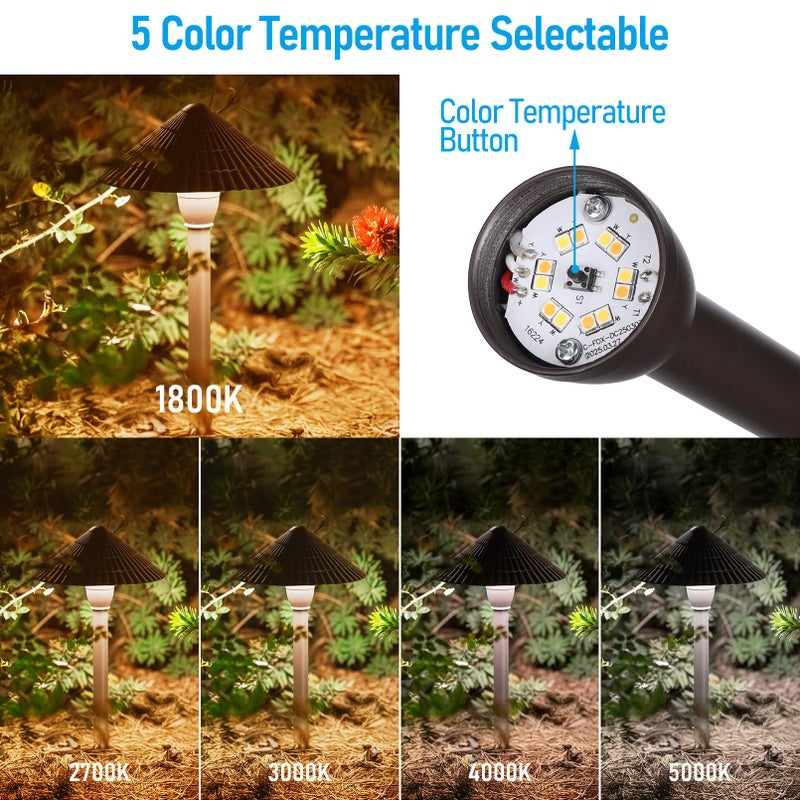 LEONLITE 5CCT Low Voltage Landscape Lights, 3W, 12-24V AC/DC, Pathway Lighting Wired, IP65 Waterproof Light for Yard Lawn, ETL Listed, Oil Rubbed Bronze Aluminum Housing, 1800K-5000K, Pack of 4 - Image 3